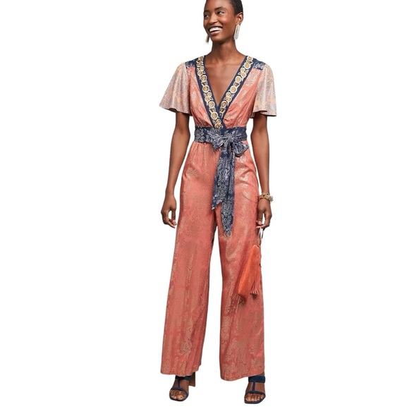 Anthropologie Pants - Anthropologie Akemi + Kin Sofia Metallic Jumpsuit Sz 14